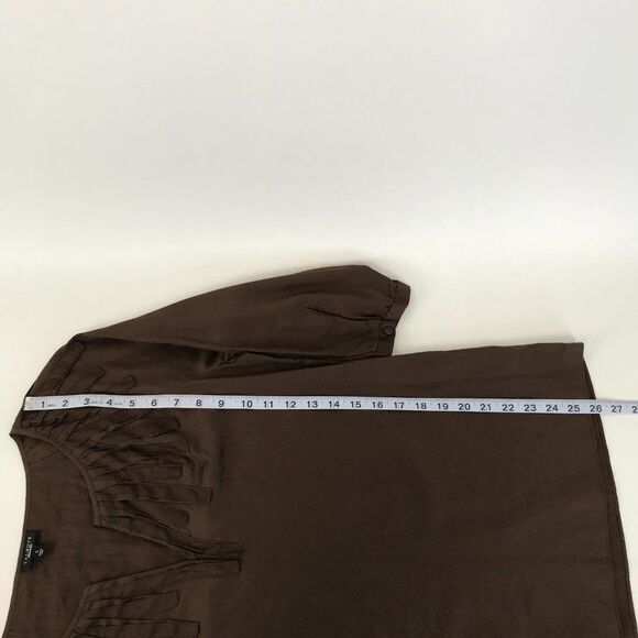 Talbots Split Neck Popover Top Women's Size Small Brown 3/4 Sleeve Textured Boho - Picture 7 of 10